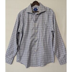 Egara Men's Dress Shirt Size‎ L Long Sleeve Blue Brown Plaid Check Non Iron